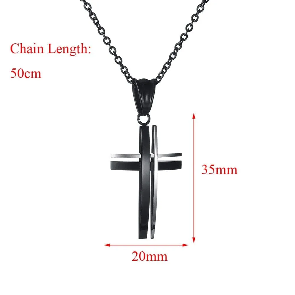 WWJD Simple Black Silver Gold Cross Necklace Stainless Steel Necklace