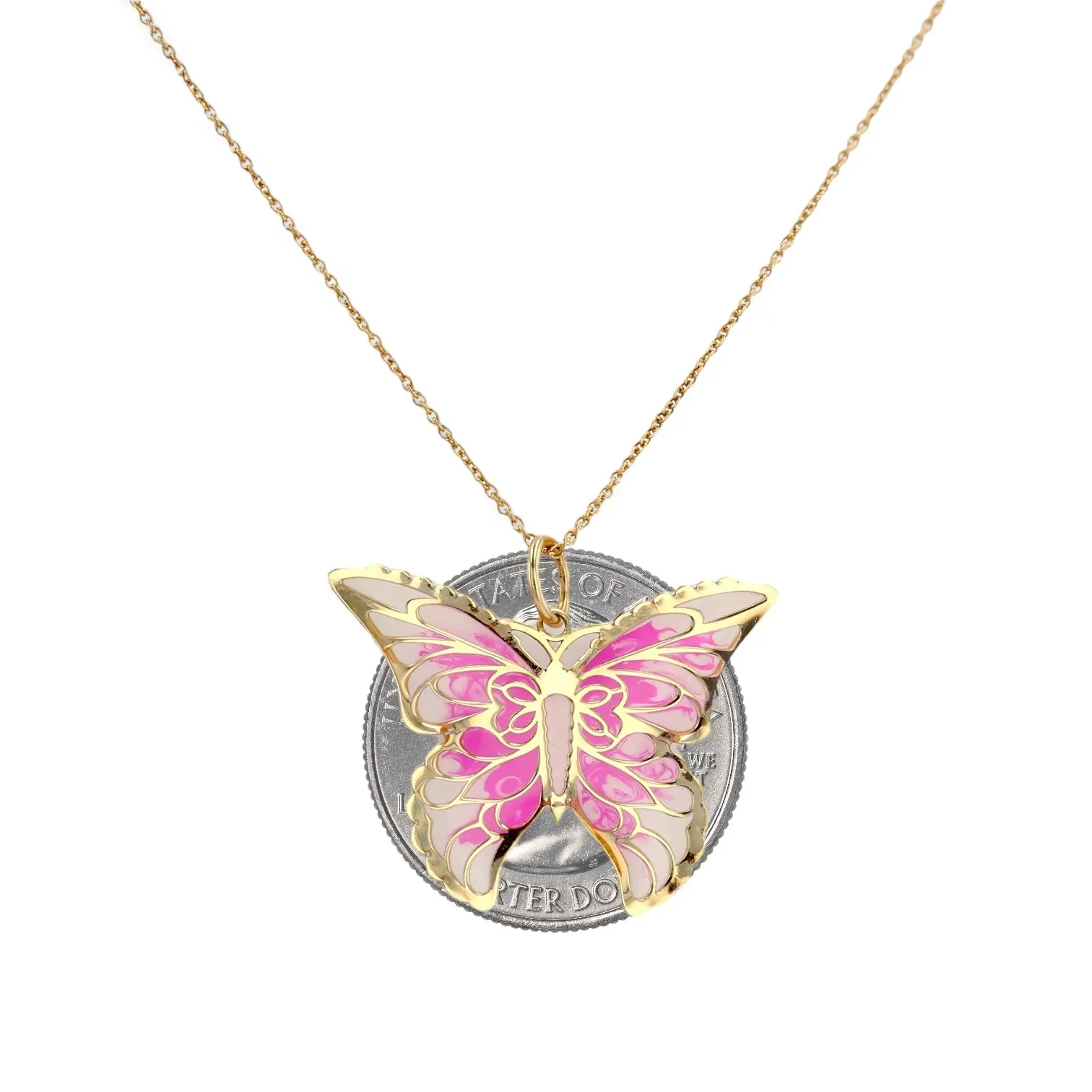 Yellow 14k gold butterfly necklace-1256