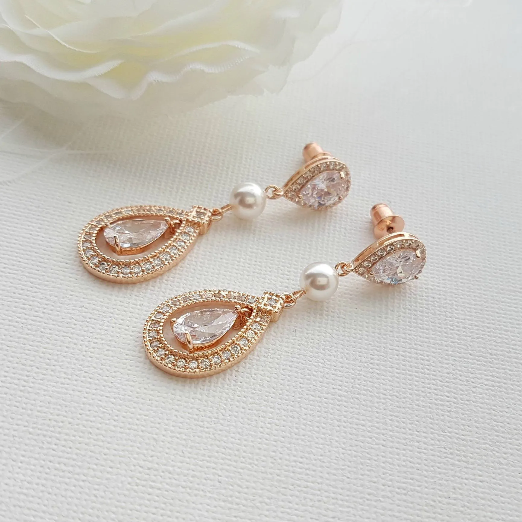 Yellow Gold Bridal Earrings-Sarah