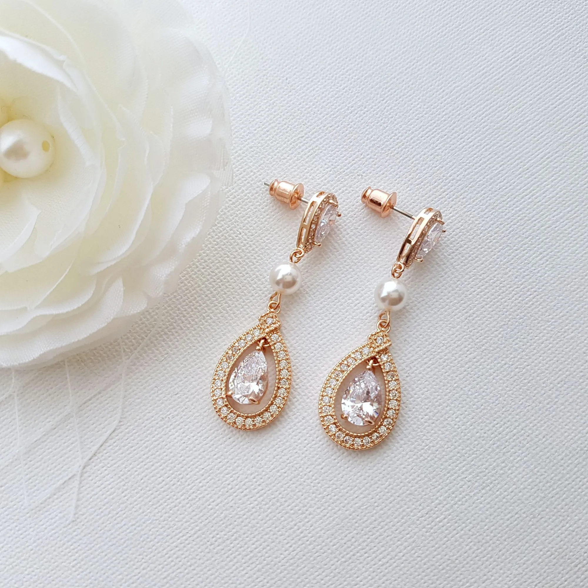 Yellow Gold Bridal Earrings-Sarah