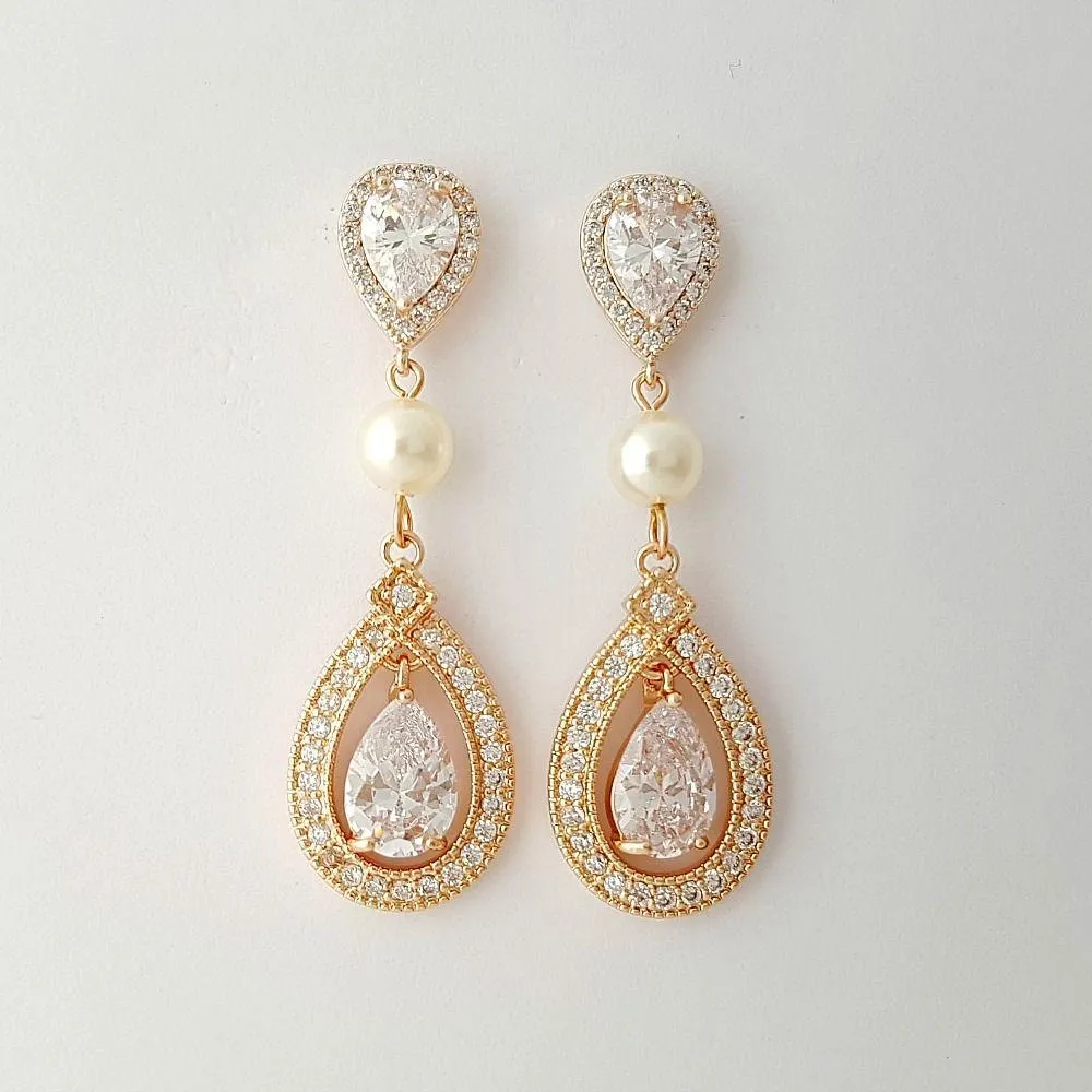 Yellow Gold Bridal Earrings-Sarah