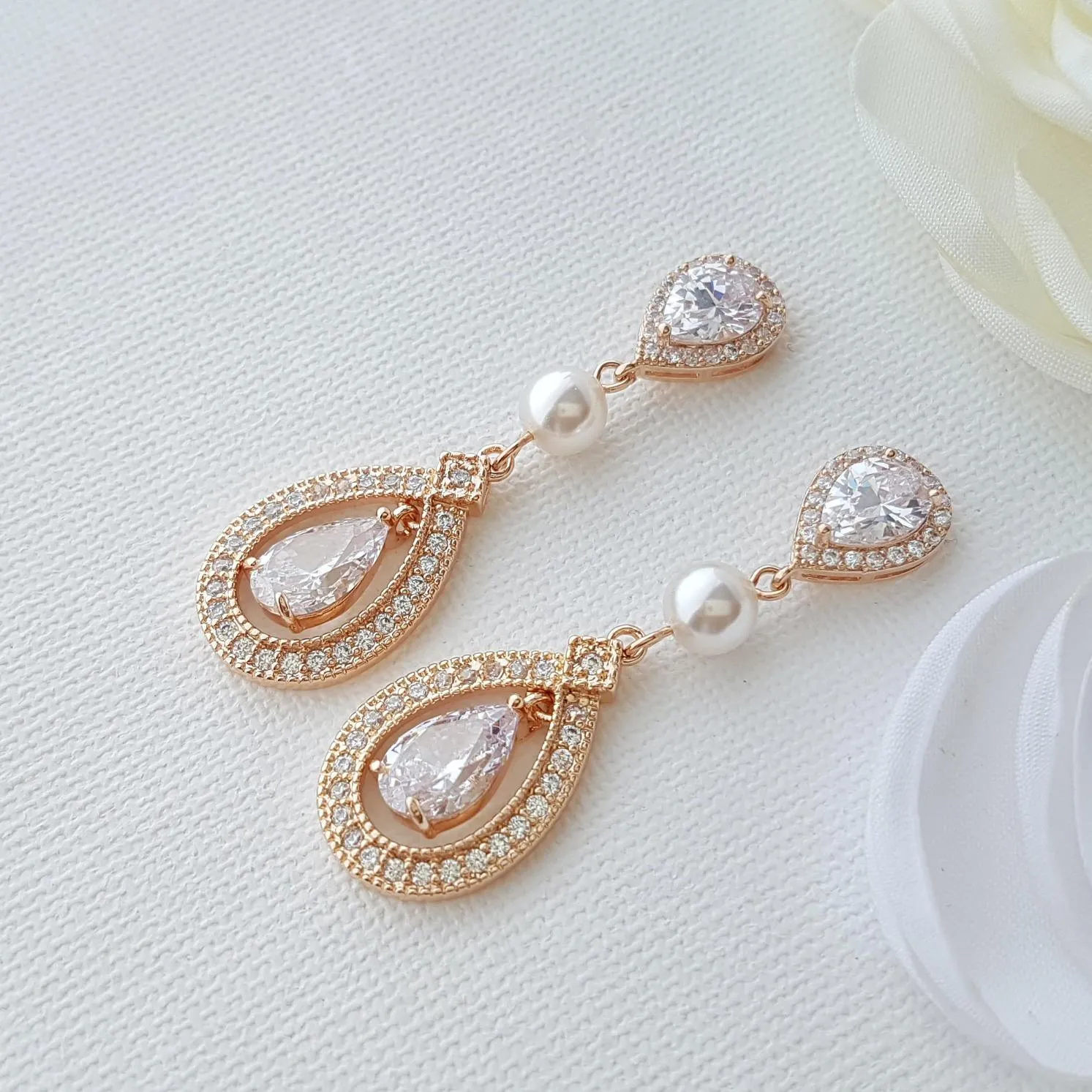 Yellow Gold Bridal Earrings-Sarah