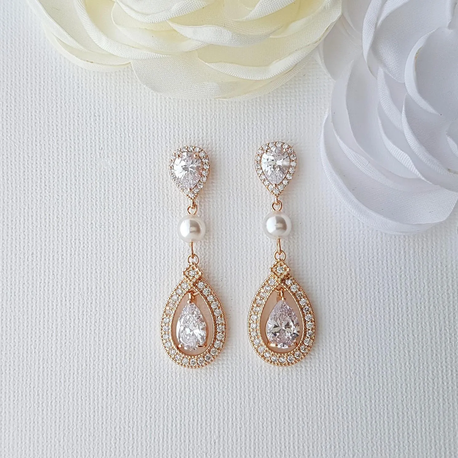 Yellow Gold Bridal Earrings-Sarah