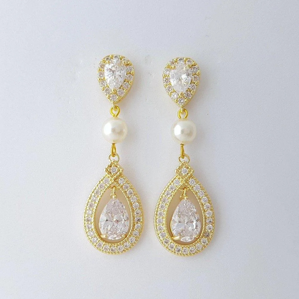 Yellow Gold Bridal Earrings-Sarah