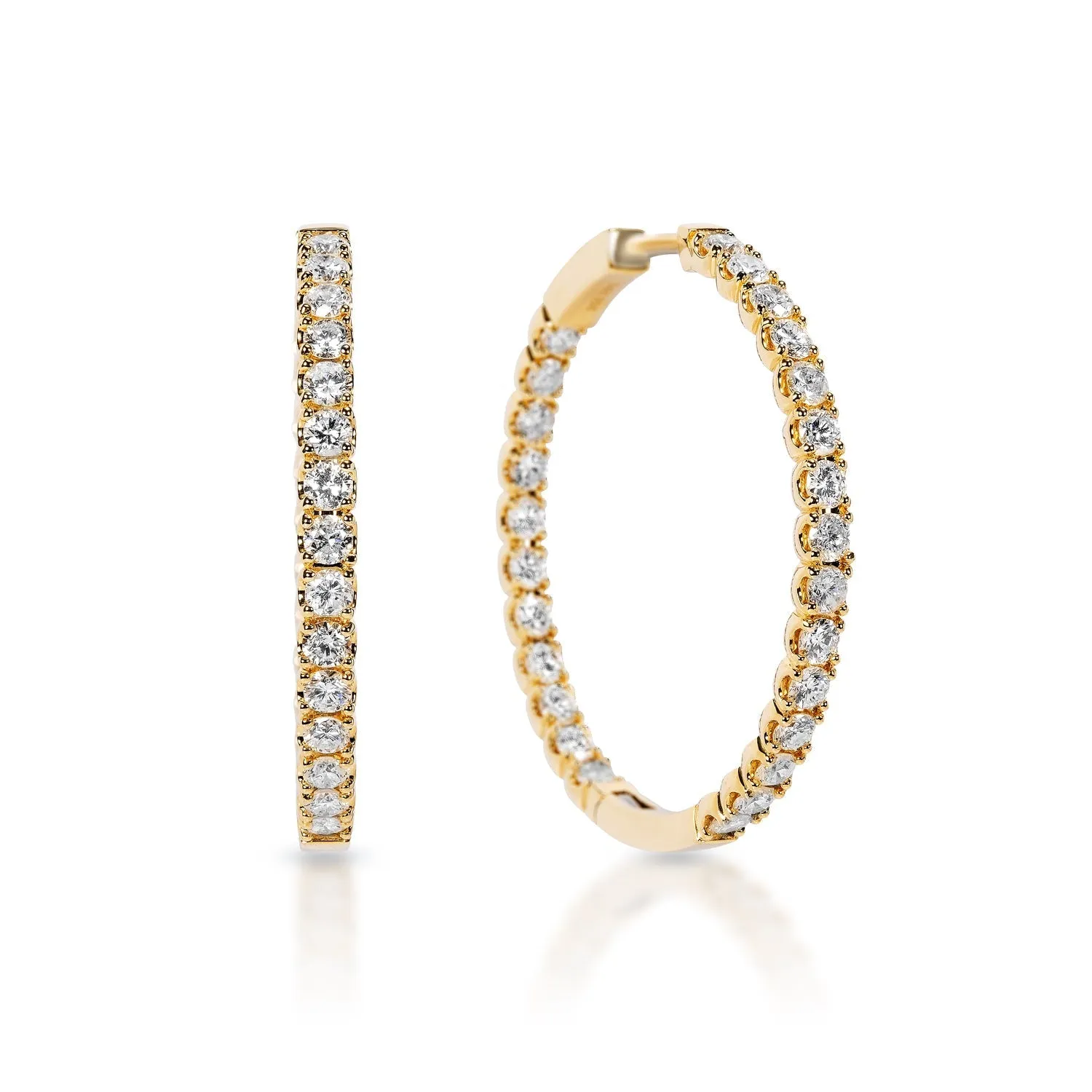 Zara 4 Carat Round Brilliant Diamond Hoop Earrings in 14k White Gold