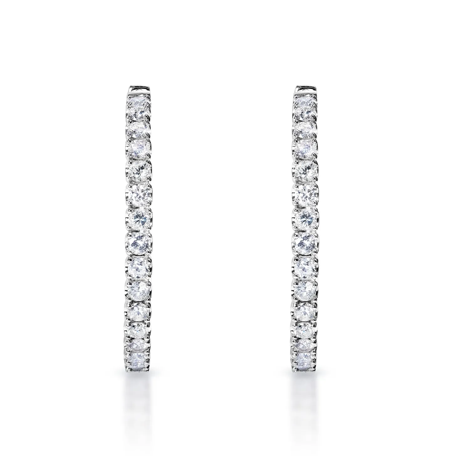 Zara 4 Carat Round Brilliant Diamond Hoop Earrings in 14k White Gold